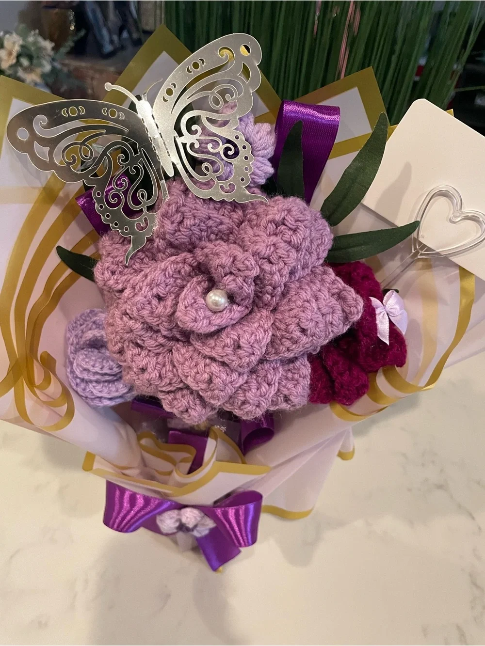Handmade Lavender Crochet Flower Bouquet - Women Accessories